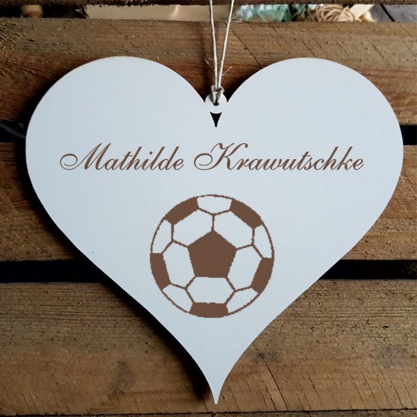 Herz Schild « Fußball » mit Namen - Türschild zum Anhängen