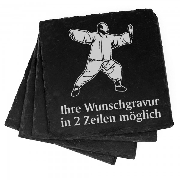 4x Taichi Deko Schiefer Untersetzer Wunschgravur Set - 11 x 11 cm