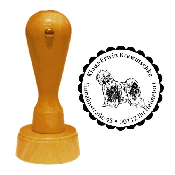 Adressstempel Tibet-Terrier - Holzstempel personalisiert mit Adresse - Ø 40 mm