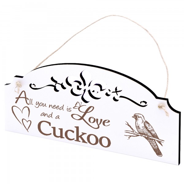 Schild Kuckuck auf Ast Deko 20x10cm - All you need is Love and a Cuckoo - Holz