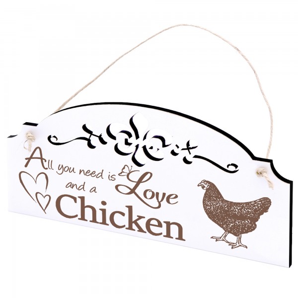 Schild dunkles Huhn Deko 20x10cm - All you need is Love and a Chicken - Holz