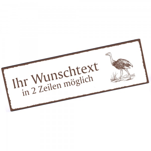 Türschild Vogel Strauß Namensschild personalisiert mit Gravur - 150mm x 50mm - selbstklebend