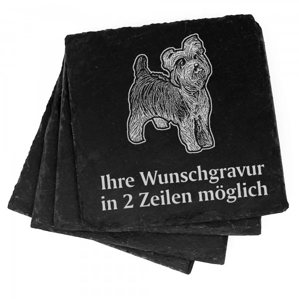 4x Yorkshire Terrier Deko Schiefer Untersetzer Wunschgravur Set - 11 x 11 cm