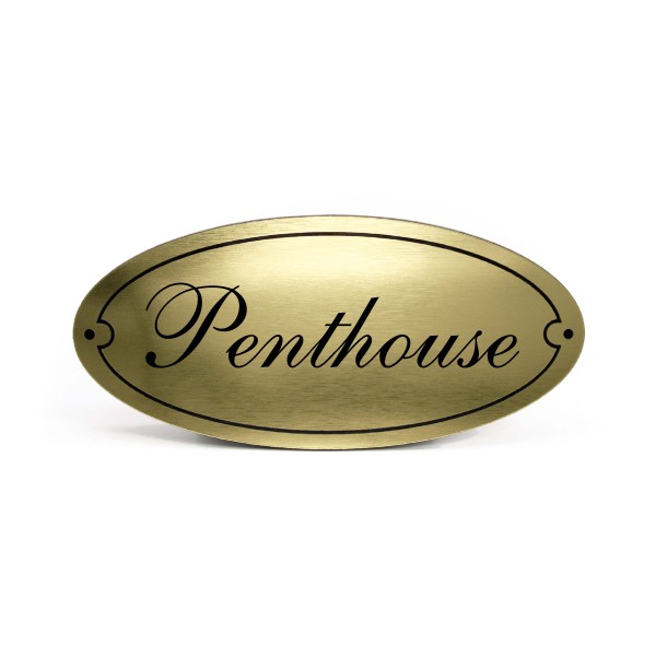 Penthouse Schild Türschild Kunststoff gold graviert oval selbstklebend Wohnung Türdeko 15 x 7 cm