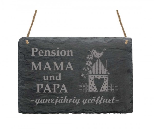 Schiefertafel « Pension Mama und Papa »