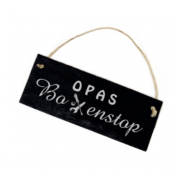 Opas Boxenstop - Türschild Garage Schild Schiefer Geschenk für Opa 22 x 8 cm