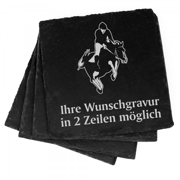 4x Springreiten Deko Schiefer Untersetzer Wunschgravur Set - 11 x 11 cm