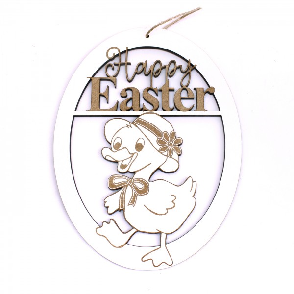 Ostern Schild Happy Easter - Osterei Türschild mit Motiv Ente - 16 x 22,5 cm