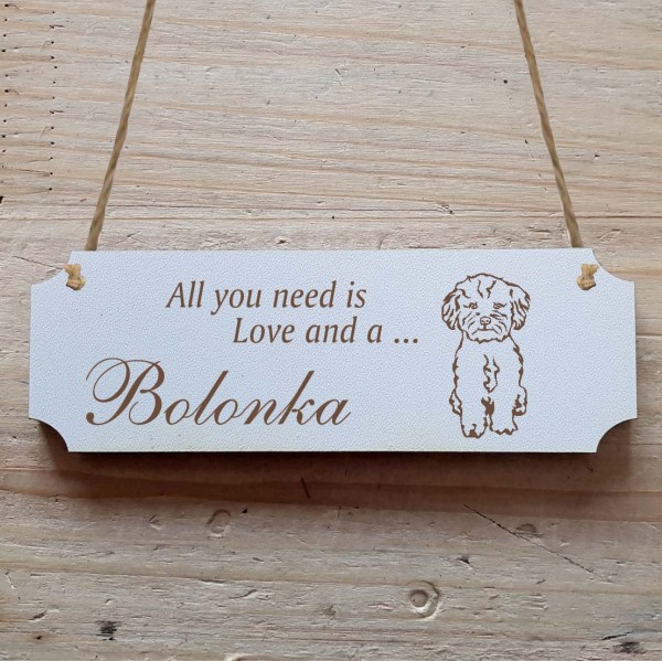 Dekoschild « All you need is Love and a Bolonka » Bolonka Zwetna