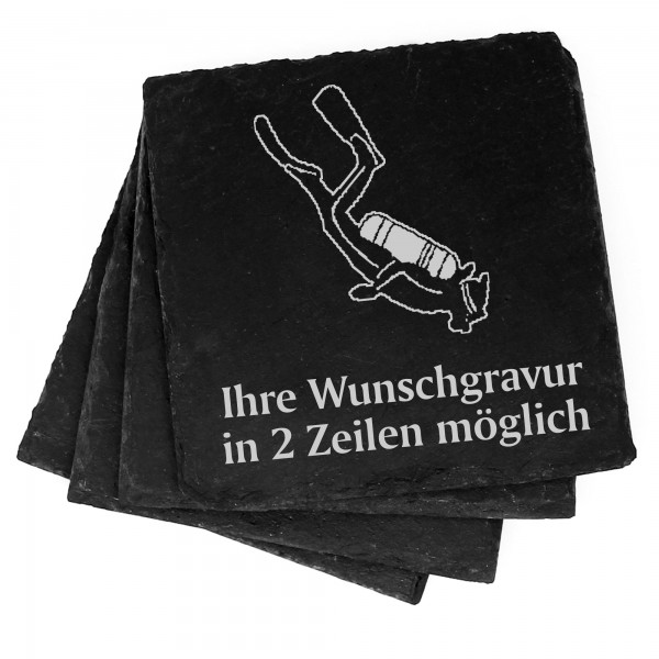 4x Taucher Deko Schiefer Untersetzer Wunschgravur Set - 11 x 11 cm