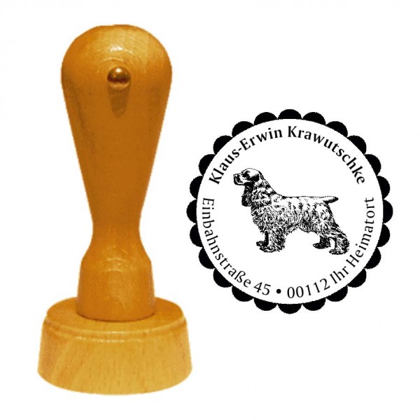 Adressstempel English Cocker Spaniel - Holzstempel personalisiert mit Adresse - Ø 40 mm