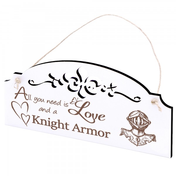Schild Ritterrüstung Deko 20x10cm - All you need is Love and a Knight Armor - Holz