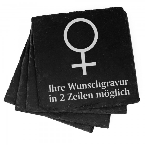 4x Frau Symbol Deko Schiefer Untersetzer Wunschgravur Set - 11 x 11 cm
