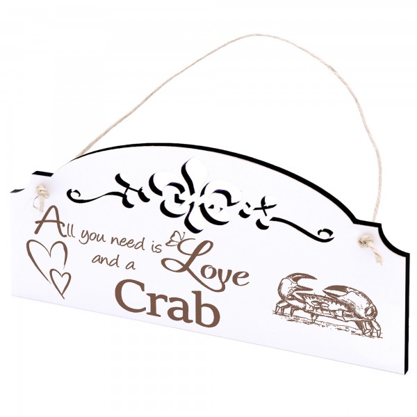 Schild Krabbe Deko 20x10cm - All you need is Love and a Crab - Holz