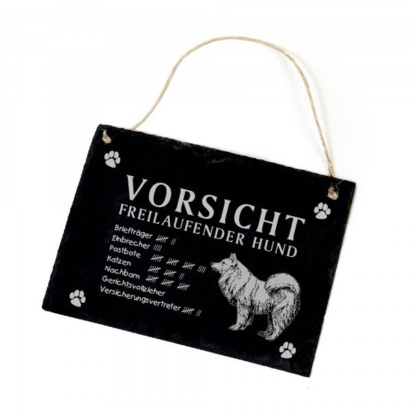 Vorsicht freilaufender Hund Spitz Hundeschild Schild aus Schiefer  22cm x 16cm