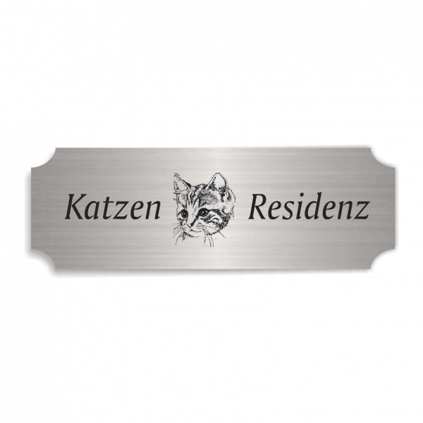 Schild « KATZENRESIDENZ » selbstklebend - Aluminium Look - silber