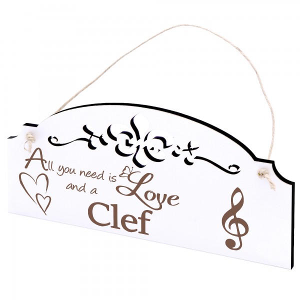 Schild Notenschlüssel Deko 20x10cm - All you need is Love and a Clef - Holz