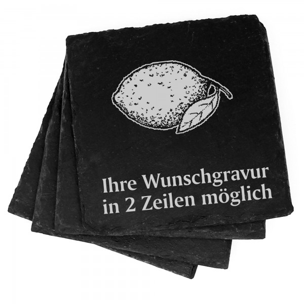 4x Zitrone Deko Schiefer Untersetzer Wunschgravur Set - 11 x 11 cm