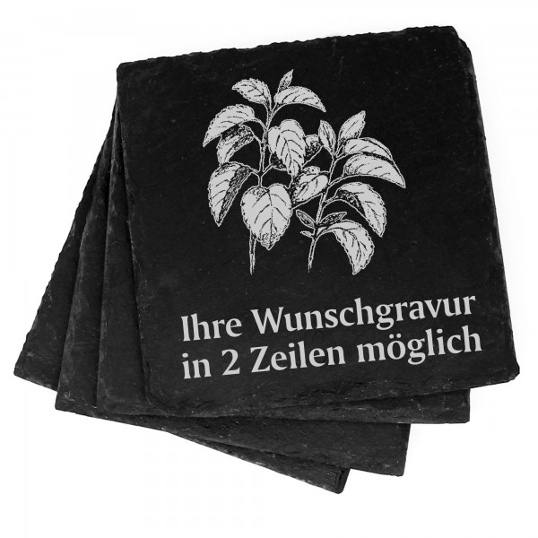 4x Minze Deko Schiefer Untersetzer Wunschgravur Set - 11 x 11 cm