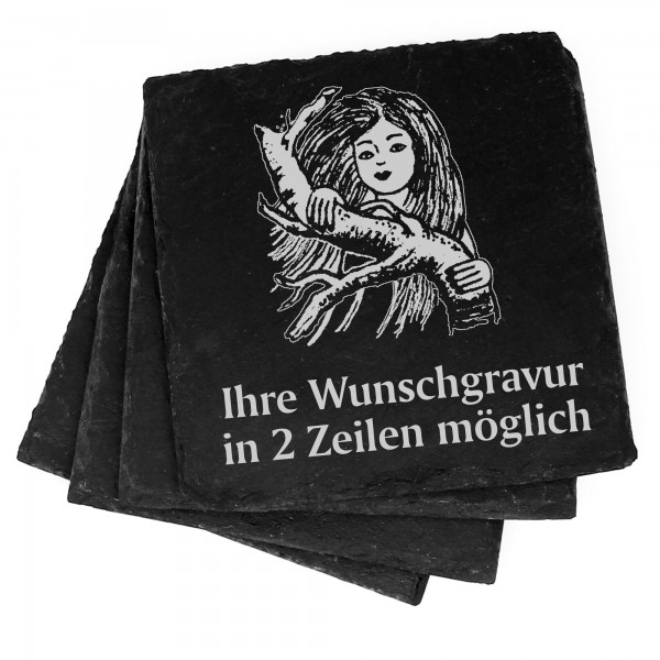 4x Waldelfe Deko Schiefer Untersetzer Wunschgravur Set - 11 x 11 cm