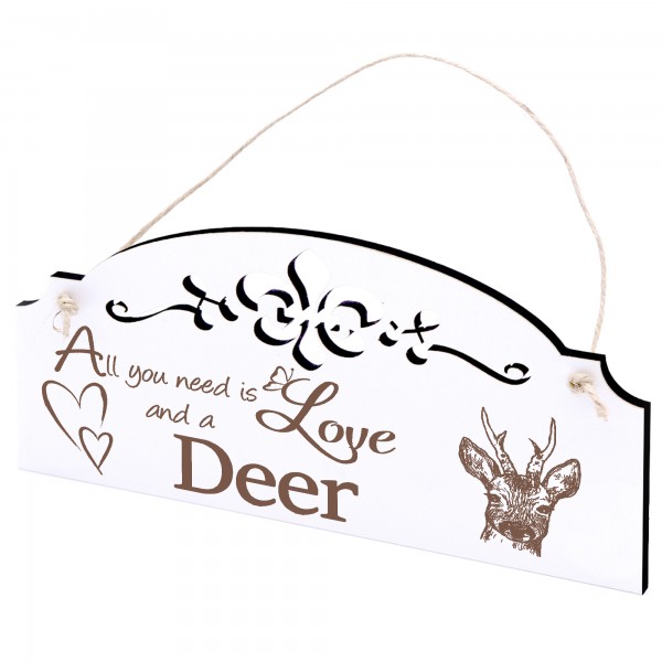 Schild Reh Kopf Deko 20x10cm - All you need is Love and a Deer - Holz