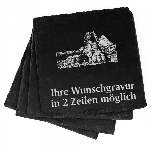 4x Große Sphinx von Gizeh Deko Schiefer Untersetzer Wunschgravur Set - 11 x 11 cm