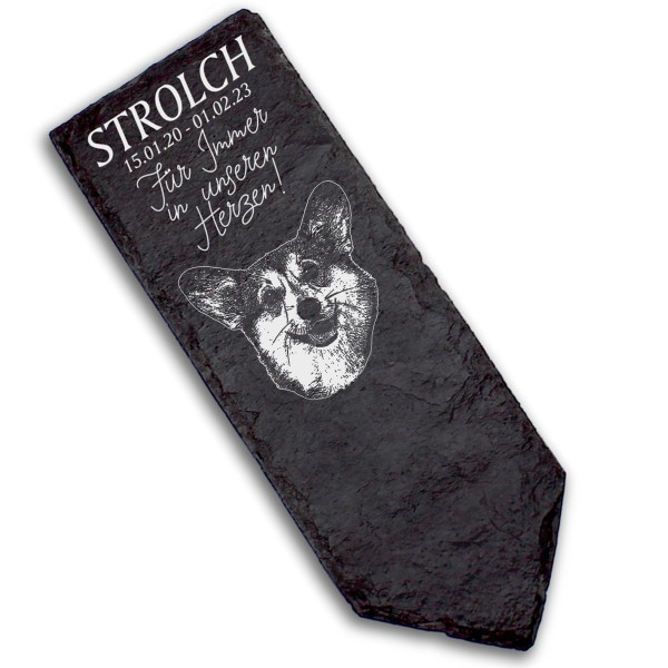 Grabstecker Grabschmuck Grabstein - Welsh Corgi Pembroke - Personalisiert Grab Deko 8 x 22 cm Grabd