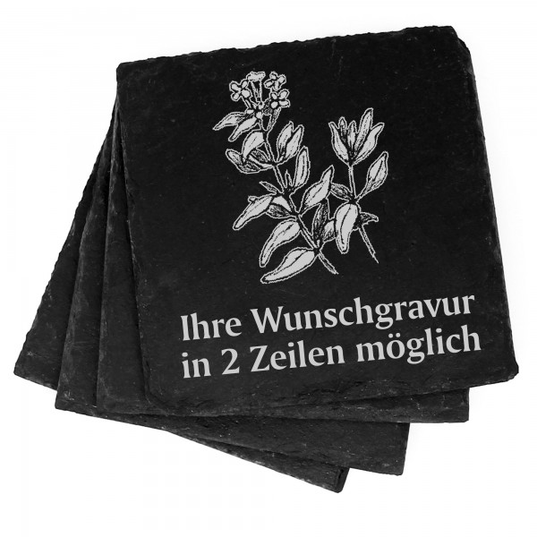 4x Thymian Deko Schiefer Untersetzer Wunschgravur Set - 11 x 11 cm