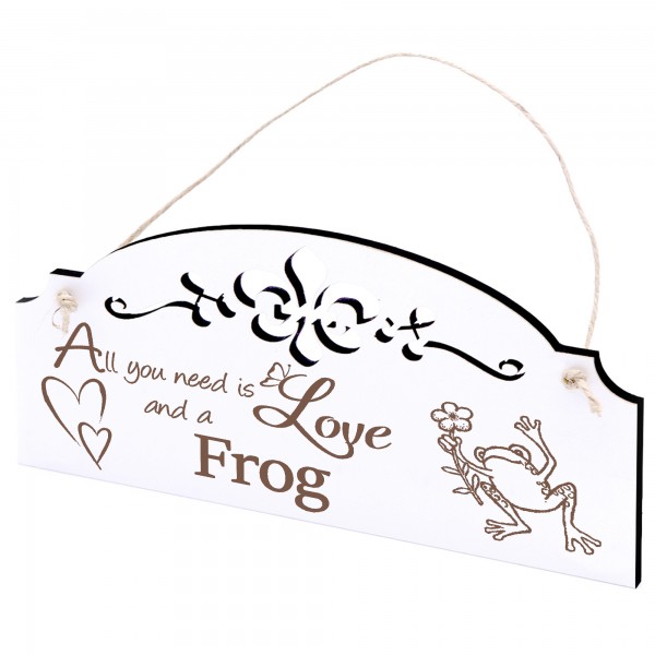 Schild Frosch mit Blume Deko 20x10cm - All you need is Love and a Frog - Holz