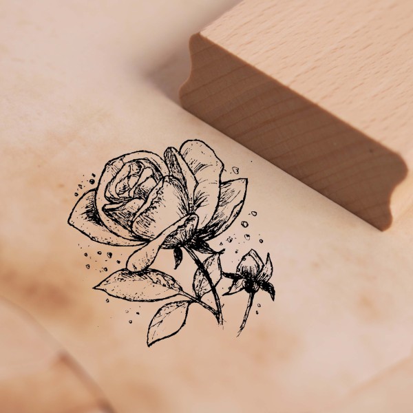 Motivstempel Rose und Knospe - Stempel Holzstempel 48 x 48 mm