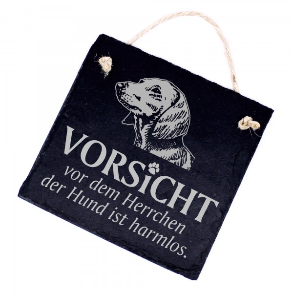 Hundeschild Dackel Dachshund Schild aus Schiefer - Vorsicht vor dem Herrchen - 11cm x 11cm