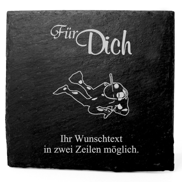 Deko Schiefer Untersetzer personalisiert dunkler Taucher - Für Dich - 11x11cm