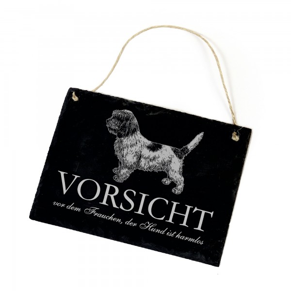 Hundeschild Petit Basset Griffon Vendeen Schild aus Schiefer - Vorsicht vor dem Frauchen - 22cm x 16