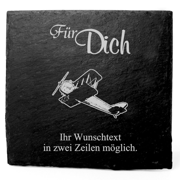 Deko Schiefer Untersetzer personalisiert Doppeldecker - Für Dich - 11x11cm