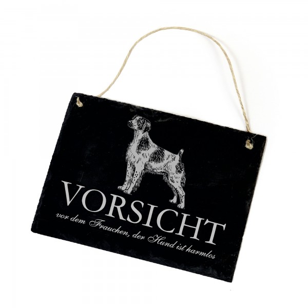 Hundeschild Epagneul Breton Schild aus Schiefer - Vorsicht vor dem Frauchen - 22cm x 16cm