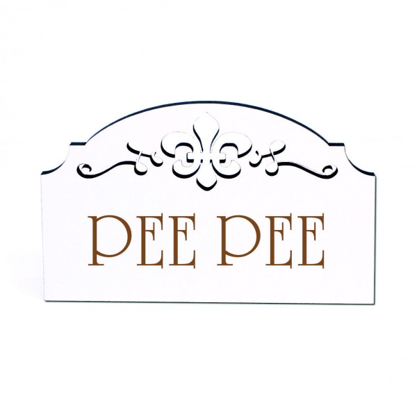 Pee Pee Türschild Toilette WC Schild Holz graviert Ornamente selbstklebend Türdeko 15,5 x 9,5 cm