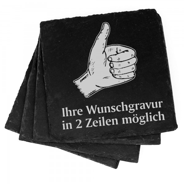 4x Daumen hoch Deko Schiefer Untersetzer Wunschgravur Set - 11 x 11 cm