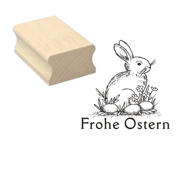 Stempel « FROHE OSTERN 01 » mit Motiv Osterhase Ostereier - ca. 40 x 40 mm