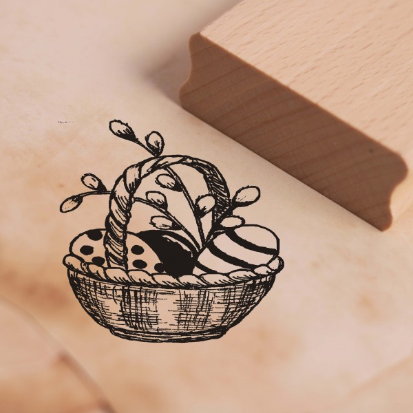 Motivstempel Osterkorb mit Eiern und Weidenkätzchen - Stempel Ostern 38 x 38 mm