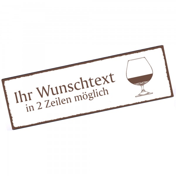 Türschild Weinglas Namensschild personalisiert mit Gravur - 150mm x 50mm - selbstklebend