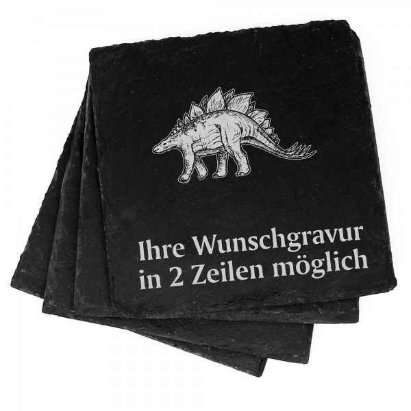 4x Dinosaurier Stegosaurus Deko Schiefer Untersetzer Wunschgravur Set - 11 x 11 cm