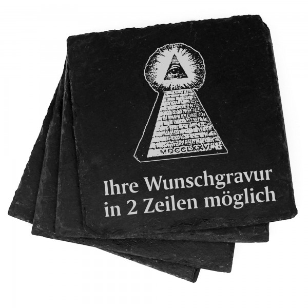 4x Freimaurerpyramide Deko Schiefer Untersetzer Wunschgravur Set - 11 x 11 cm