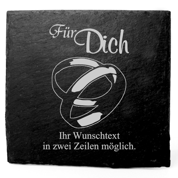 Deko Schiefer Untersetzer personalisiert Eheringe - Für Dich - 11x11cm