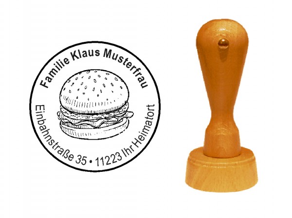« Hamburger » Holzstempel mit persönlichem Wunschtext