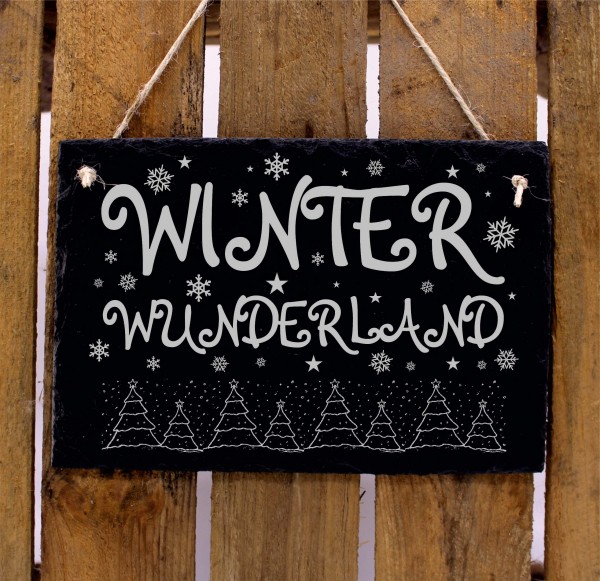 Winterwunderland Schiefer graviert Türschild Winterzeit Schild Vintage Weihnachtsdeko 22 x 16 cm