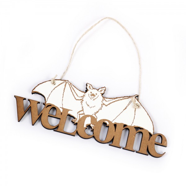 Schild Fledermaus Welcome - Türschild zum Anhängen