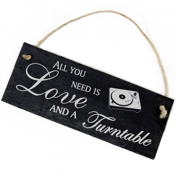 Schiefertafel Deko Turntable Schild 22 x 8 cm - All you need is Love and a Turntable