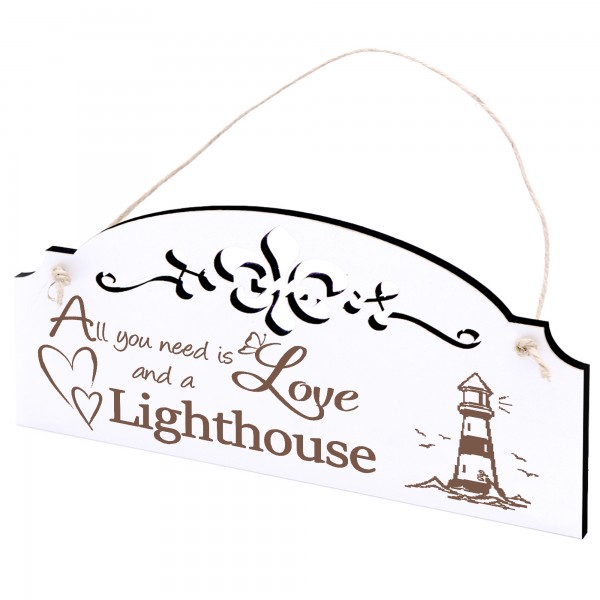 Schild Leuchtturm Mit Vögel Deko 20x10cm - All you need is Love and a Lighthouse - Holz