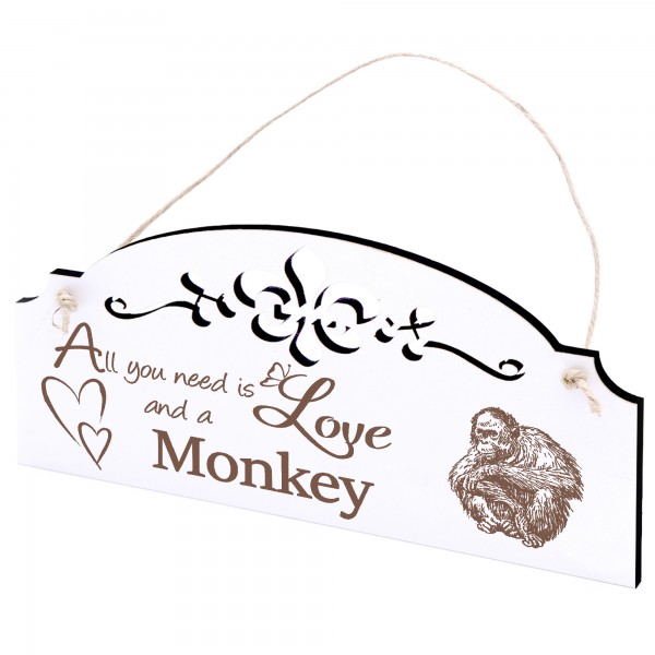 Schild Affe Deko 20x10cm - All you need is Love and a Monkey - Holz
