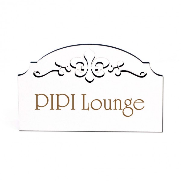 Pipi Lounge Schild Holz graviert Ornamente selbstklebend Toilette Türschild Türdeko 15,5 x 9,5 cm